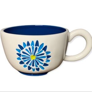 Starbucks Flower Mug 2007 White Blue Turquoise Hand Painted Design Daisy Yellow